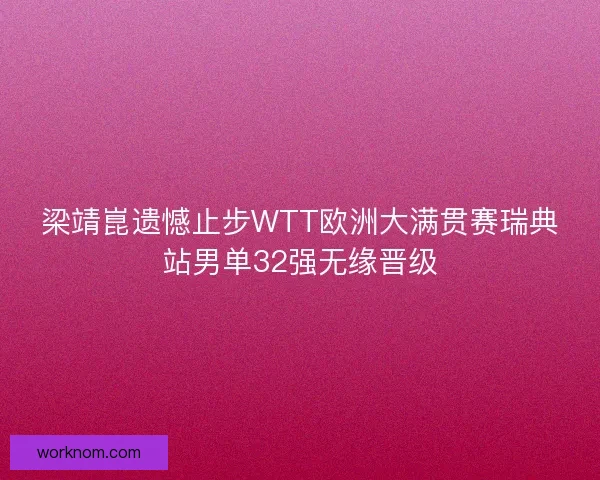 梁靖崑遗憾止步WTT欧洲大满贯赛瑞典站男单32强无缘晋级